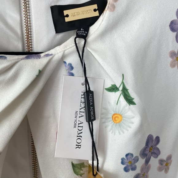 Alexia Admor "janine" Crew neck body-con white floral mid length Dress cut out L - Picture 5 of 8